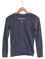 Vorschaubild 1 von Damen Strickjacke Blau Meliert Gr. 36/S Casual Reißverschluss