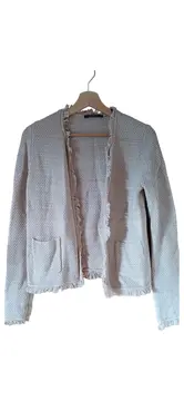 Vorschaubild 1 von Damen Strickjacke Langarm Fransen Beige Baumwolle Gr. 36/S