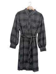 Vorschaubild 1 von Damen Hemdblusenkleid Gr. 38 Langarm Kariert Baumwolle Casual Midi