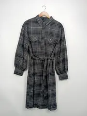 Vorschaubild 3 von Damen Hemdblusenkleid Gr. 38 Langarm Kariert Baumwolle Casual Midi