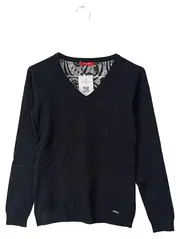 Vorschaubild 1 von Damen Pullover Gr. S Schwarz Spitze V-Ausschnitt Langarm Elegant