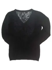 Vorschaubild 2 von Damen Pullover Gr. S Schwarz Spitze V-Ausschnitt Langarm Elegant
