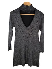 Vorschaubild 1 von Damen Kleid Pullover Glitzer Schwarz Langarm V-Ausschnitt Gr. S