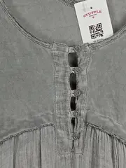 Vorschaubild 3 von Damen Blusenkleid Tunika Kleid XS Grau Baumwolle Langarm Boho Freizeit