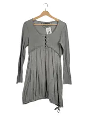 Vorschaubild 1 von Damen Blusenkleid Tunika Kleid XS Grau Baumwolle Langarm Boho Freizeit
