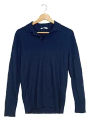 Vorschaubild 2 von Herren Strickpullover Polokragen Gr. M Wolle Blau Langarm