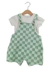 Vorschaubild 1 von Baby Set Kurzarmshirt Latzhose Kariert Grün Kinder Gr. 80