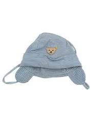 Vorschaubild 1 von Baby Mütze Bindmütze Teddy-Applikation blau gestreift Knopf im Ohr