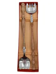 Vorschaubild 1 von Salatbesteck 2tlg Set Löffel Gabel Holzgriff Edelstahl Rostfrei Retro