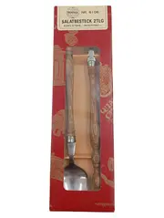 Vorschaubild 2 von Salatbesteck 2tlg Set Löffel Gabel Holzgriff Edelstahl Rostfrei Retro