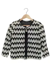 Vorschaubild 1 von Damen Strickjacke 38/M Mehrfarbig Schwarz Weiß Zickzack Muster