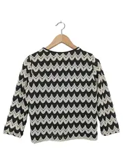 Vorschaubild 2 von Damen Strickjacke 38/M Mehrfarbig Schwarz Weiß Zickzack Muster