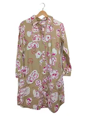 Vorschaubild 1 von Damen Blusenkleid Gr. 36;S Beige Blumenmuster Baumwolle Casual