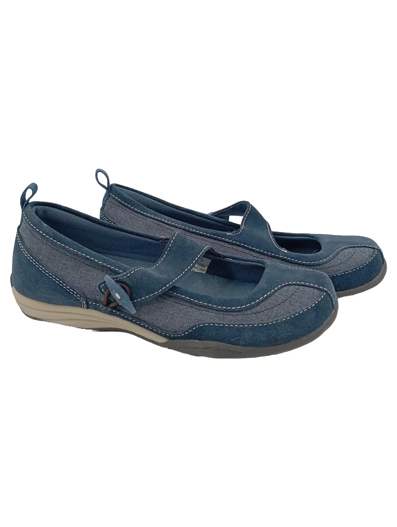 LANDS' END Lands End Damen Ballerinas Gr. 38 Blau Casual Leder Slipper