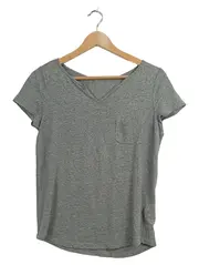 Vorschaubild 1 von Damen T-Shirt V-Ausschnitt Brusttasche Grau Meliert Gr. XS