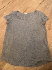 Vorschaubild 3 von Damen T-Shirt V-Ausschnitt Brusttasche Grau Meliert Gr. XS