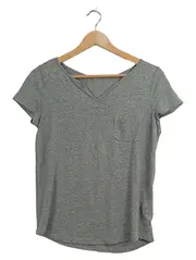 Vorschaubild 2 von Damen T-Shirt V-Ausschnitt Brusttasche Grau Meliert Gr. XS
