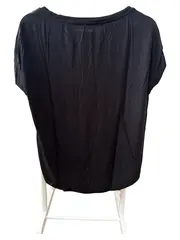 Vorschaubild 2 von Damen T-Shirt Gr. 38/M Schwarz Uni Rippstrick Freizeit Viskose