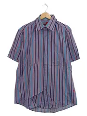 Vorschaubild 1 von Business Hemd Herren Blau Gestreift Kurzarm Gr. 56 3XL Baumwolle