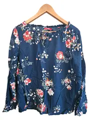 Vorschaubild 1 von Damen Bluse Gr. 38 Blau Floral Viskose Langarm Casual
