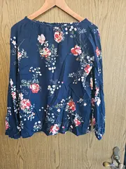 Vorschaubild 2 von Damen Bluse Gr. 38 Blau Floral Viskose Langarm Casual