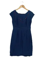 Vorschaubild 1 von Damen Freizeitkleid Gr. 38/M Blau Casual Lochmuster Viskose