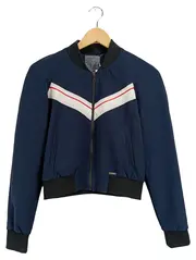 Vorschaubild 1 von Damen Blouson Jacke XS 34 Blau Sportlich Streifen Rippstrick