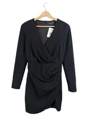 Vorschaubild 1 von Wickelkleid Schwarz Langarm Gerafft Damen Gr. S Elegant Festlich