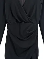 Vorschaubild 4 von Wickelkleid Schwarz Langarm Gerafft Damen Gr. S Elegant Festlich