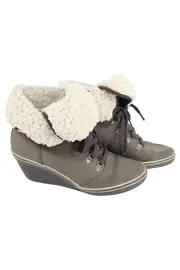 Vorschaubild 1 von Damen Stiefelette Gr. 39 Grau Fellbesatz Keilabsatz Winter Boots