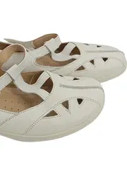 Vorschaubild 3 von Damen Sandalen Gr. 40 Weiß Komfortabel Lochmuster Klettverschluss Leder