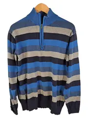Vorschaubild 1 von Canda Herren Pullover Gr. 50 L Blau Gestreift Reißverschluss Casual