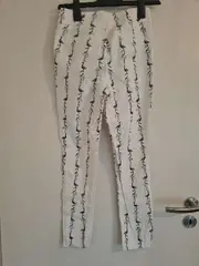 Vorschaubild 2 von BASIC Stoffhose Damen XS Flamingo Muster Weiß Blau Baumwolle