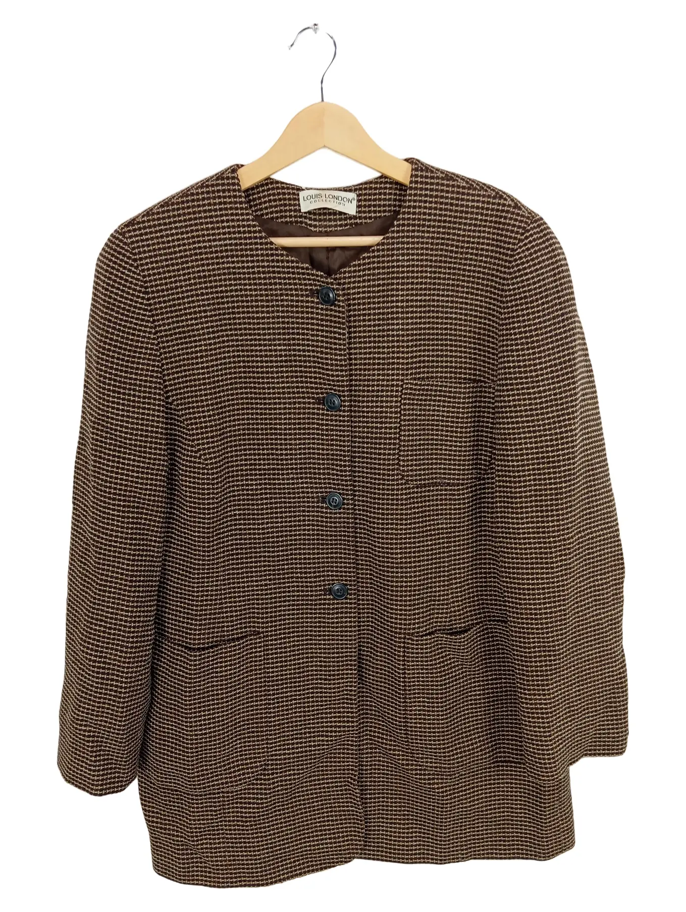 LOUIS LONDON Damen Blazer Braun Kariert Wolle Business Gr. 42 XL