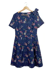 Vorschaubild 1 von EDC Damen Sommerkleid Gr. 40 L Blau Blumenmuster Feminin Kurzarm
