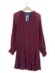 Vorschaubild 1 von Blusenkleid Damen Gr. 40 Rot Blau Blumenmuster Bohemian Langarm