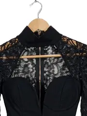 Vorschaubild 3 von Cocktailkleid Damen Gr. 36 Schwarz Spitze Langarm Bodycon