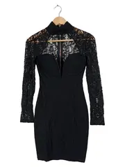 Vorschaubild 1 von Cocktailkleid Damen Gr. 36 Schwarz Spitze Langarm Bodycon