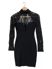 Vorschaubild 2 von Cocktailkleid Damen Gr. 36 Schwarz Spitze Langarm Bodycon