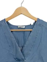 Vorschaubild 3 von Damen Jeanshemd Hemdbluse Gr. 34 Blau Casual Baumwolle V-Ausschnitt