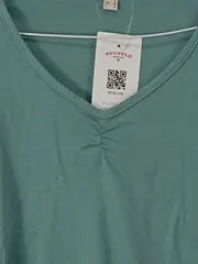 Vorschaubild 3 von Damen Langarmshirt V-Ausschnitt Türkis Gr. M Bio-Baumwolle