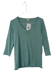 Vorschaubild 1 von Damen Langarmshirt V-Ausschnitt Türkis Gr. M Bio-Baumwolle