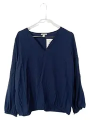 Vorschaubild 1 von Damen Langarmshirt Bluse Gr. M Blau Navy V-Ausschnitt