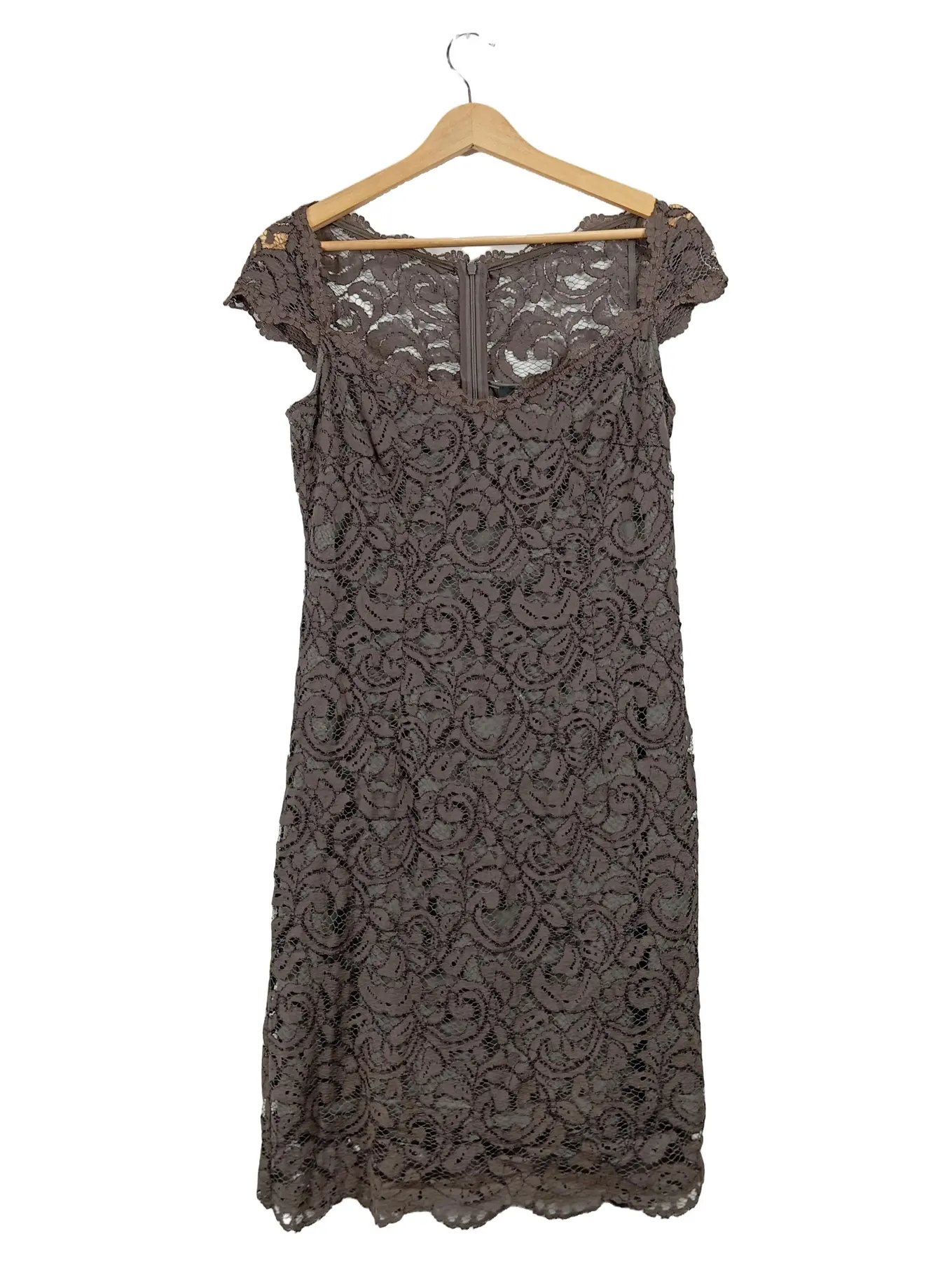 ESPRIT Damen festliches Kleid Gr. 36 Elegant Braun Spitze Midikleid