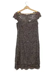 Vorschaubild 1 von Damen festliches Kleid Gr. 36 Elegant Braun Spitze Midikleid