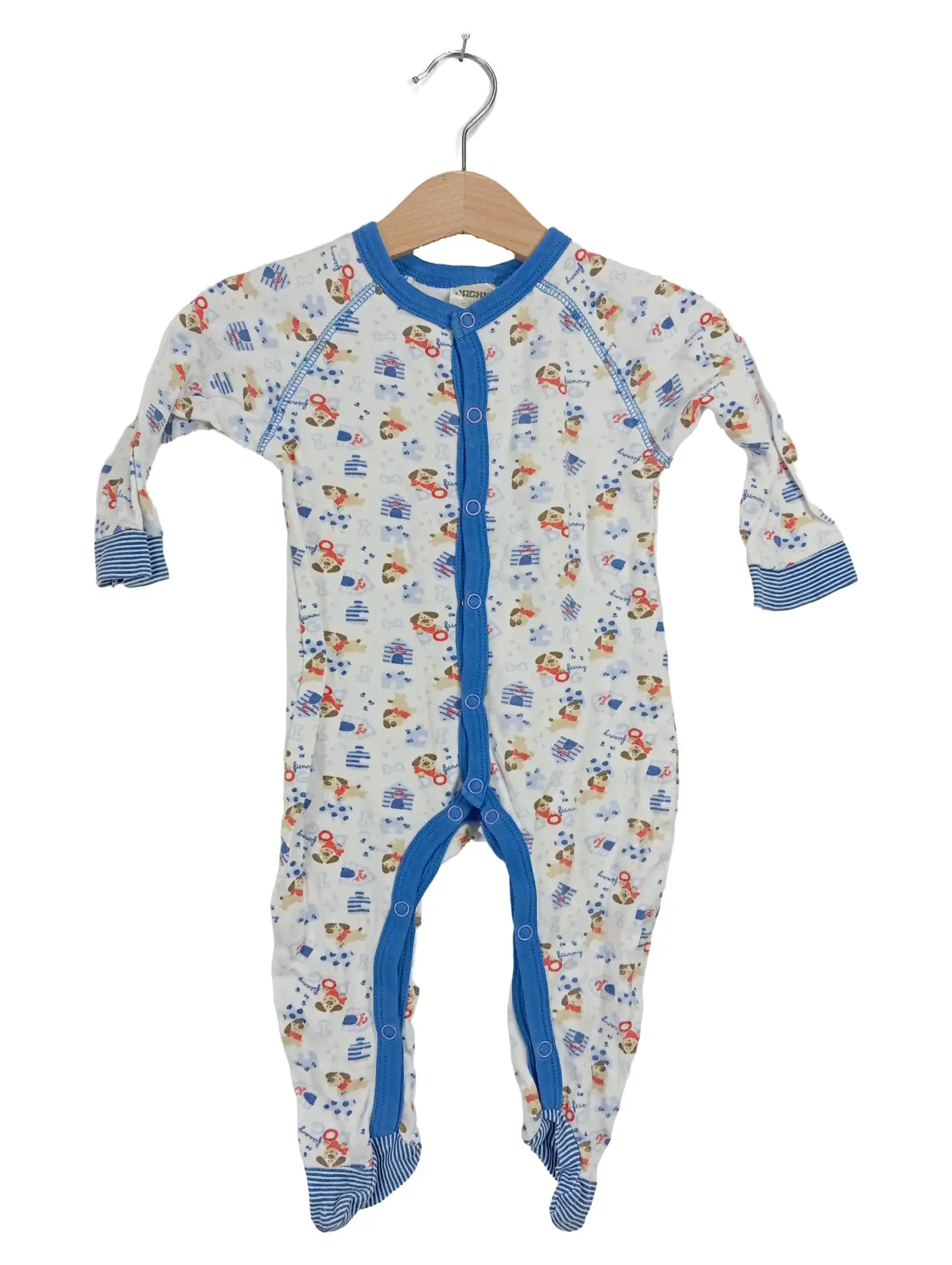 JACKY Baby Strampler Schlafanzug Gr. 62 3 Monate Baumwolle Hunde Motiv Weiß