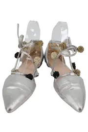 Vorschaubild 2 von Damen Ballerinas Silber Gr. 37 Spitze Knöchelriemen Blumen