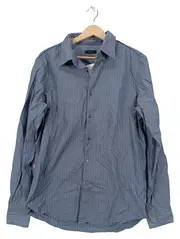 Vorschaubild 1 von Herren Freizeithemd Slim Fit Gr. 41-42 Blau Gestreift Baumwolle