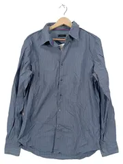 Vorschaubild 2 von Herren Freizeithemd Slim Fit Gr. 41-42 Blau Gestreift Baumwolle