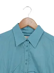 Vorschaubild 3 von Damen Hemdbluse Türkis Gr. 36/S Klassisch Baumwolle Langarm